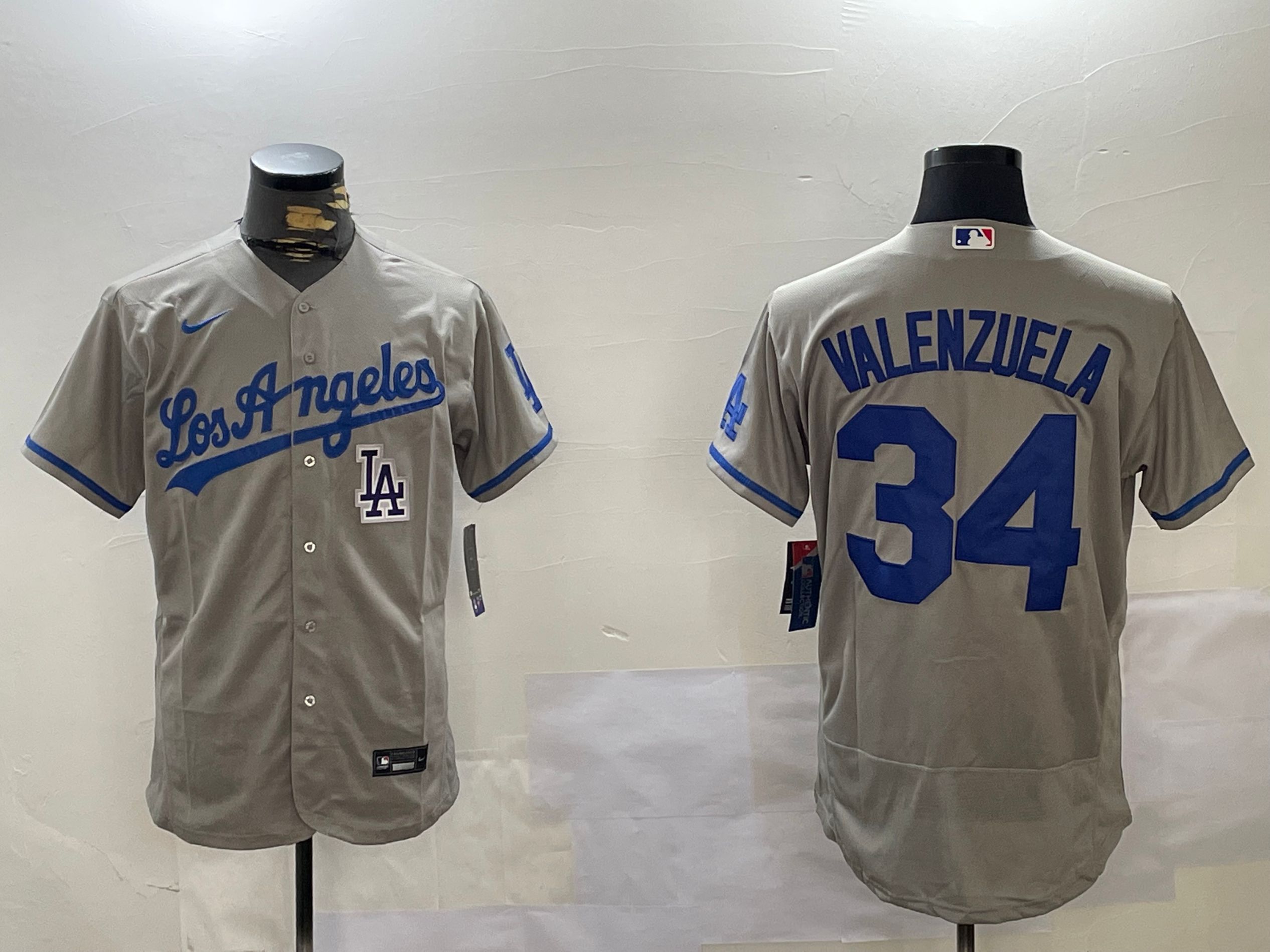 Men Los Angeles Dodgers #34 Valenzuela Grey Elite 2024 Nike MLB Jersey style 12165